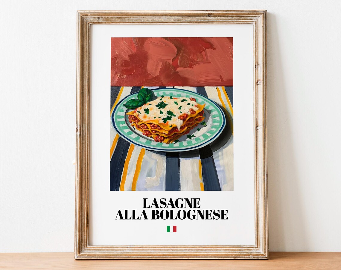 Lasagne Alla Bolognese Painted Italian Pasta Plate Rustic Kitchen Poster