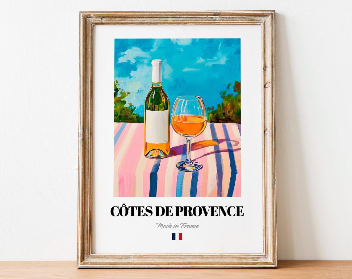 Cotes de Provence French Rose Wine Seaside Table Art Decor Poster
