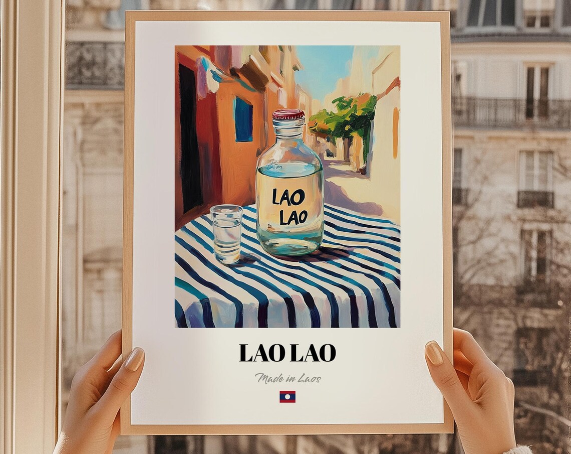 Lao Laos Wine Poster Bar Dcor Wall Art Friend Gift Dining Room