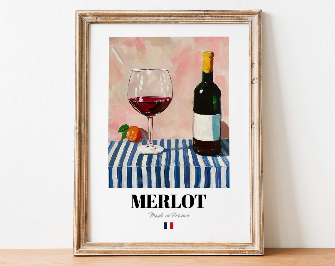 French Merlot Poster Print, Classic Red Wine Artwork
