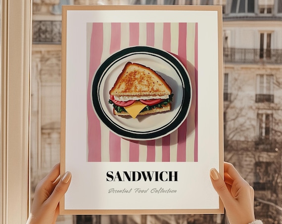Toasted Sandwich Triangle Pink Striped Lunch Kitchen Art Poster