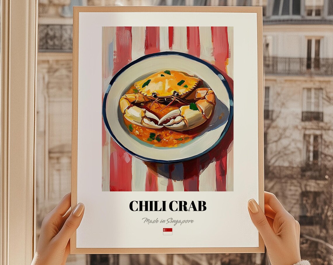 Spicy Chili Crab Made in Singapore Seafood Food Painting Poster