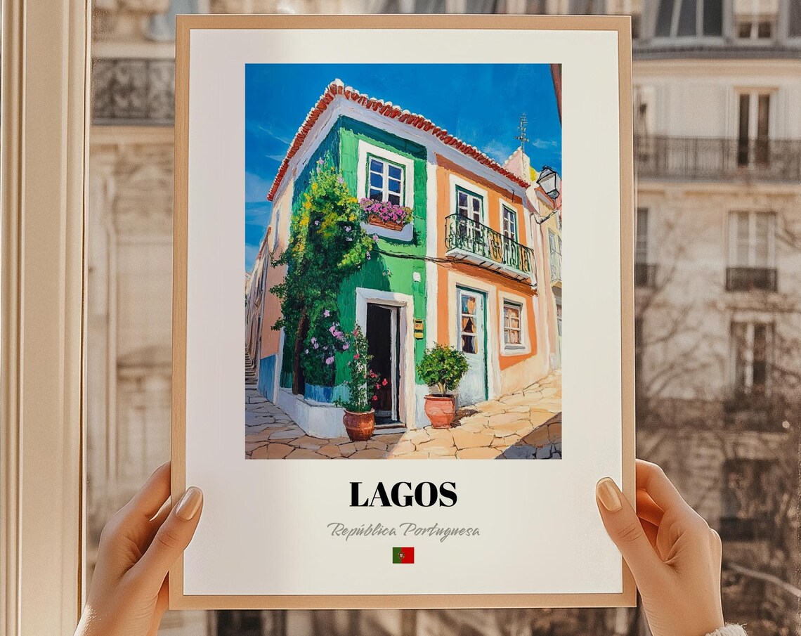 Lagos Portugal Colorful Corner Building Bougainvillea Travel Poster