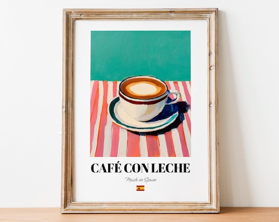 Café con Leche Spanish Coffee Cup Colorful Kitchen Art Poster