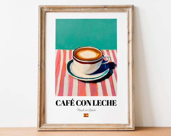 Retro Caf Con Leche Print Poster Whimsical Wall Art For Coffee Enthusiasts