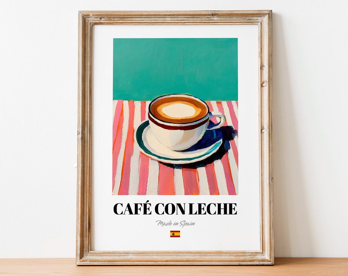 Café con Leche Spanish Coffee Cup Colorful Kitchen Art Poster