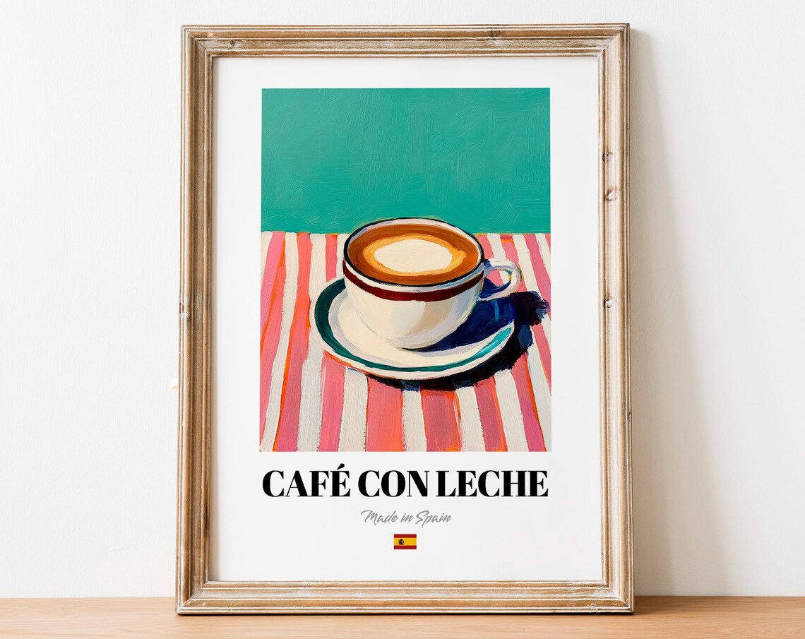 Retro Caf Con Leche Print Poster Whimsical Wall Art For Coffee Enthusiasts