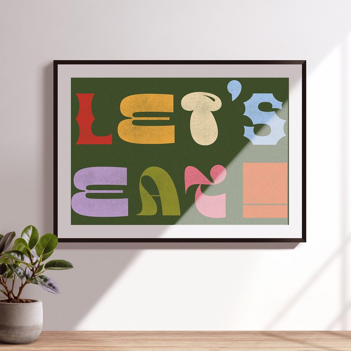 Lets Eat Colorful Retro Block Lettering Kitchen Quote Decor Print - Image 2
