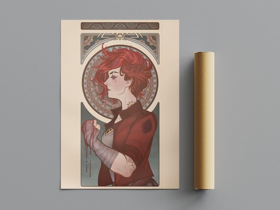 Arcane Vi Art Nouveau Portrait Red Hair Elegant Anime Poster