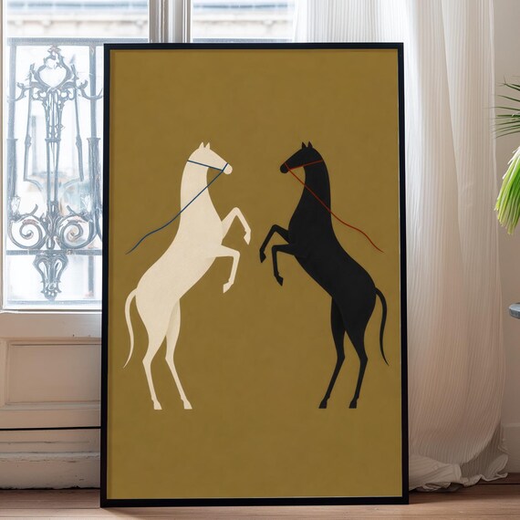 Abstract Horse Wall Art Minimalist Earth Tone Decor Boho Black And White Print Digital Download
