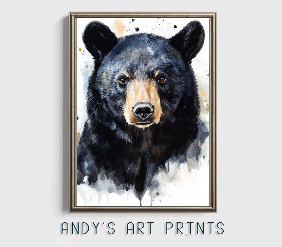 Black Bear Watercolor Portrait White Background Splashes Poster