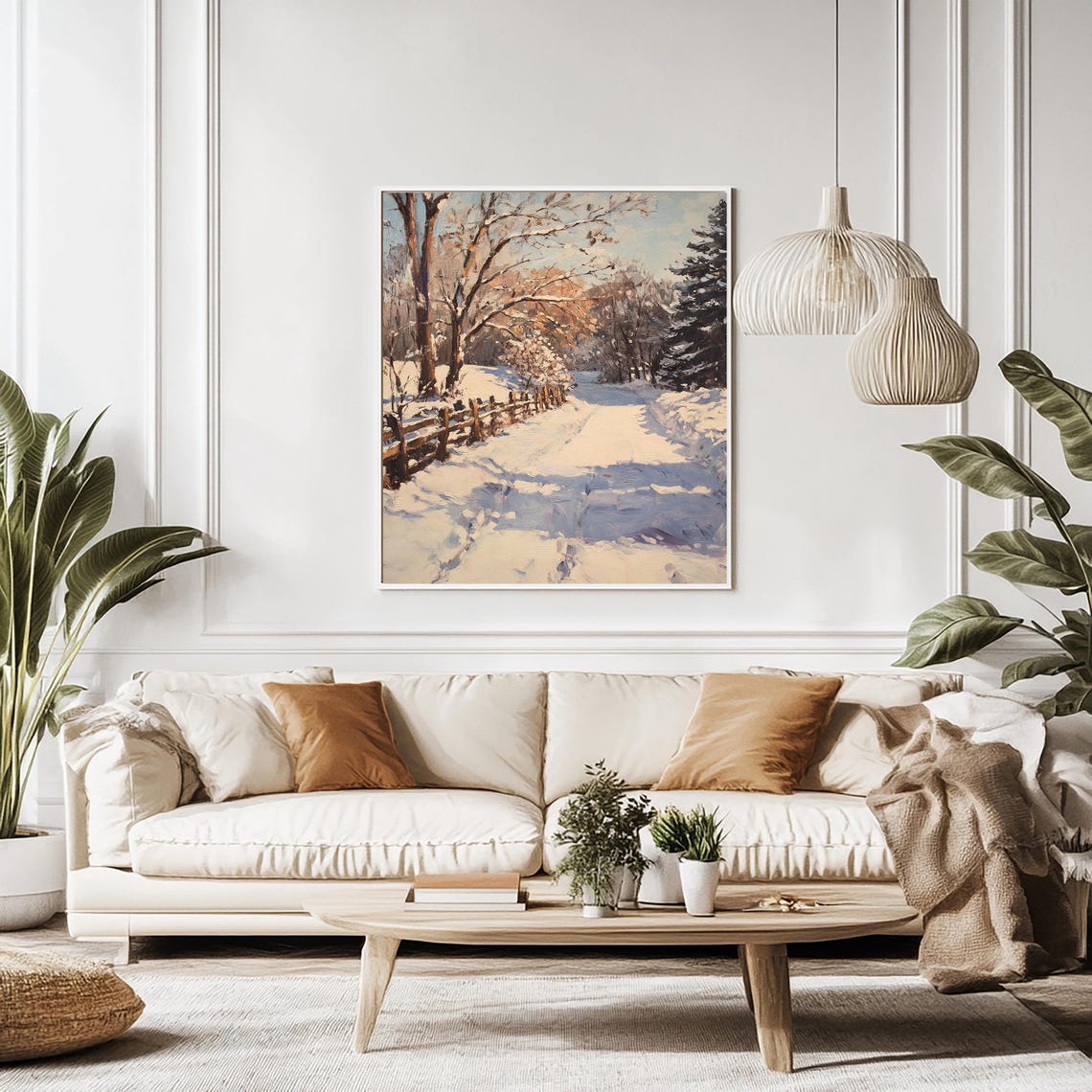 Winter Forest Path With a Wooden Fence in Fresh Snow Scene Poster - Image 3