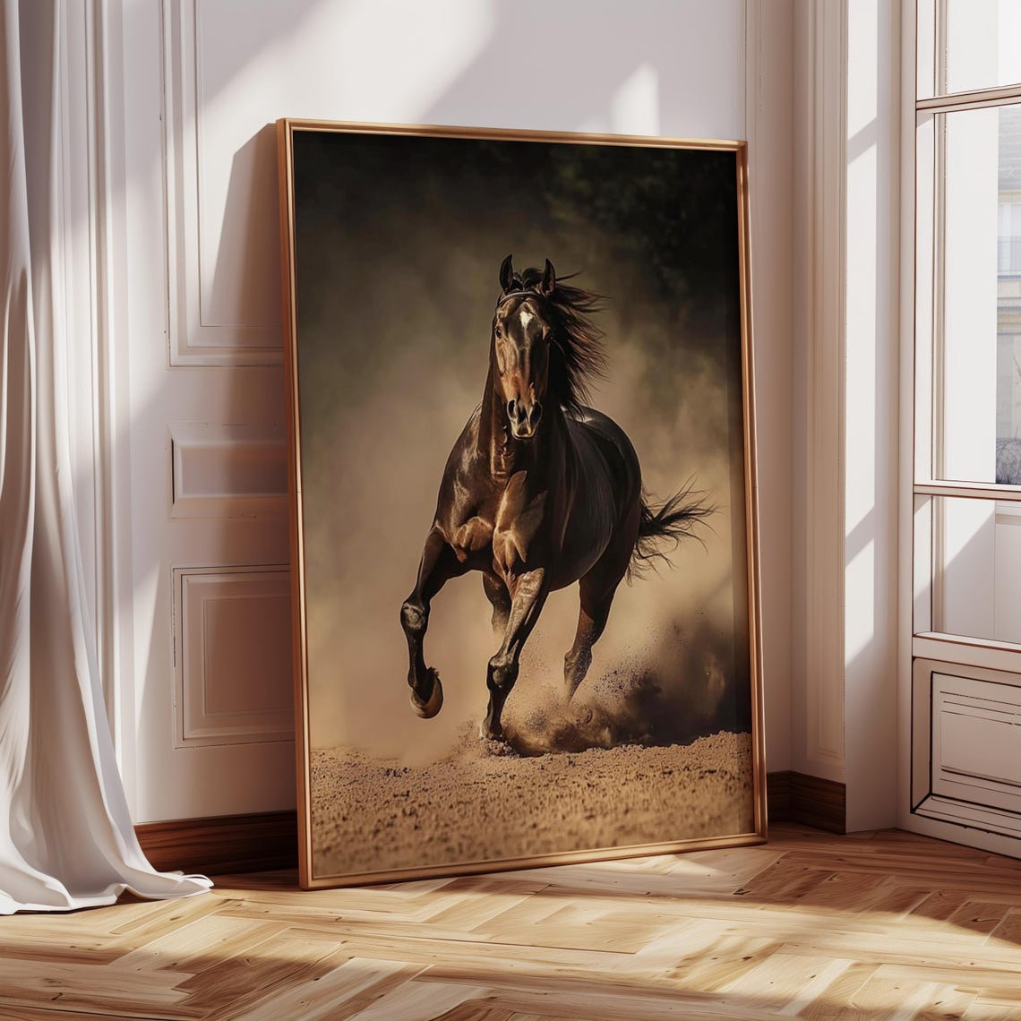 Horse Oil Painting Wall Art Print Animals Horse Lover Print At Home Wall Art Running Horse Portrait Drawing Brown Tones - Image 2