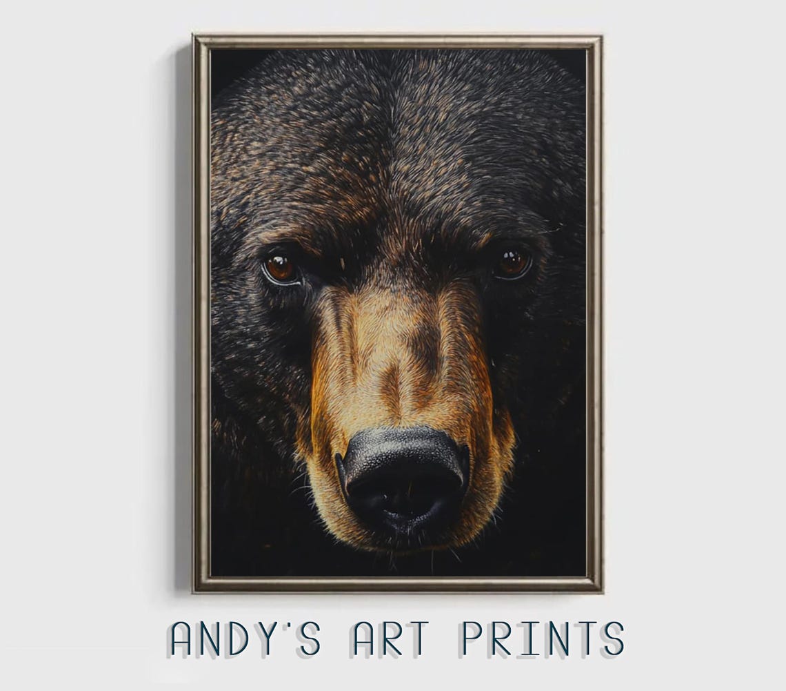 Close Up Brown Bear Face Dark Moody Oil Painting Wild Poster - Image 3