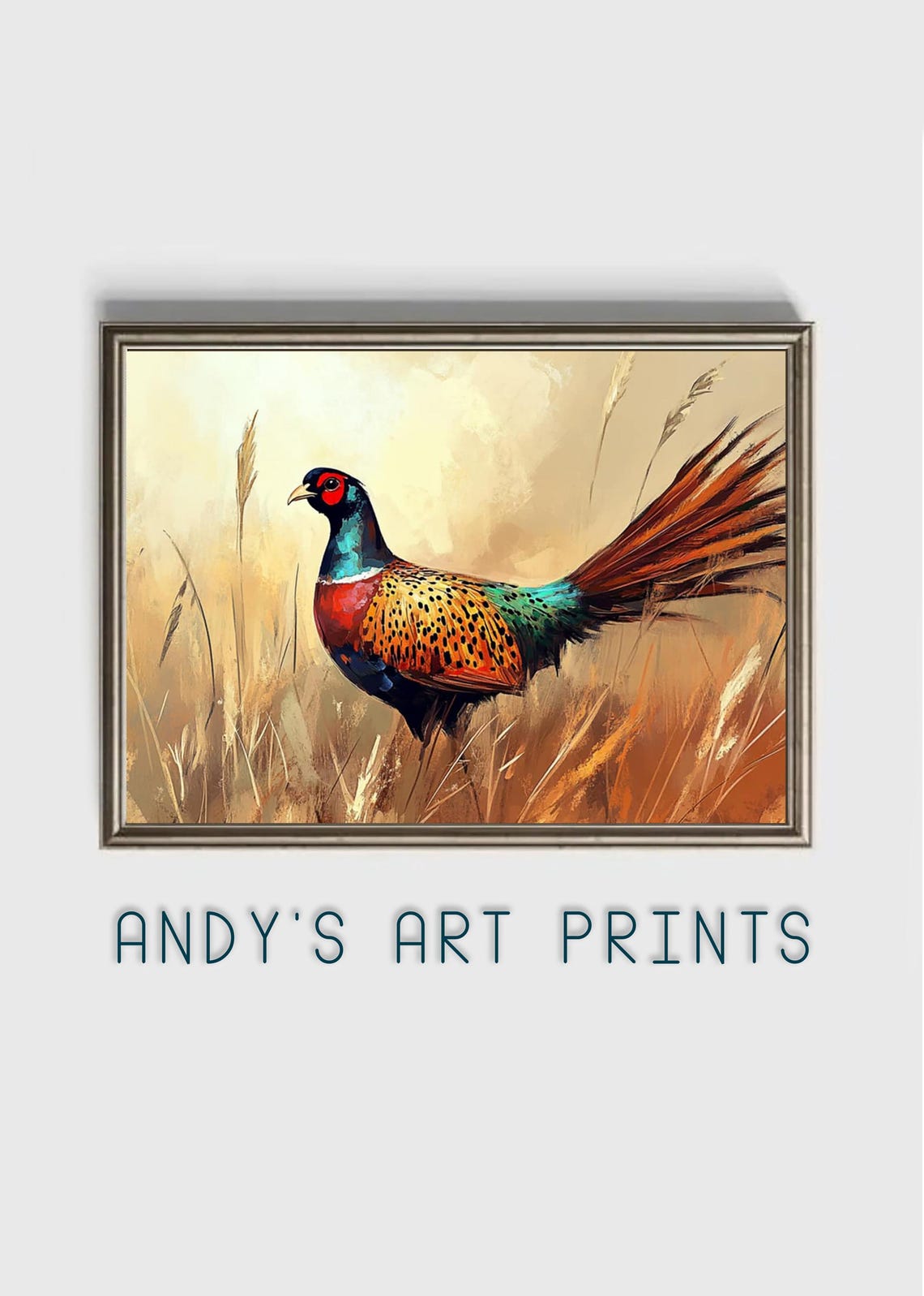 Ring Necked Pheasant Standing In Golden Wheat Field Oil Poster