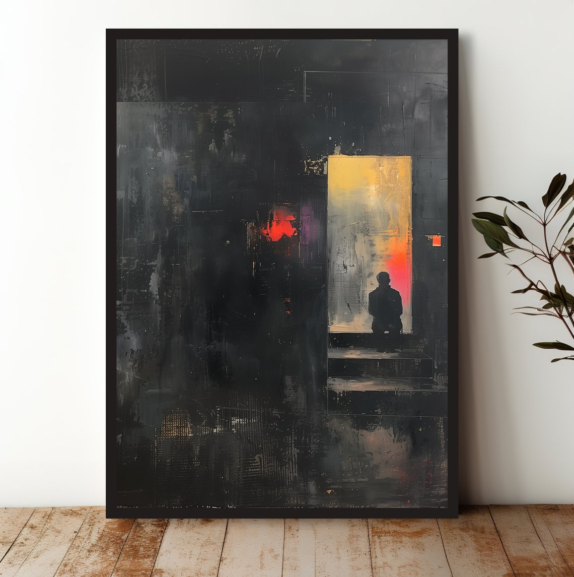 Lone Figure Glowing Doorway Dark Moody Cinematic Abstract Art Print
