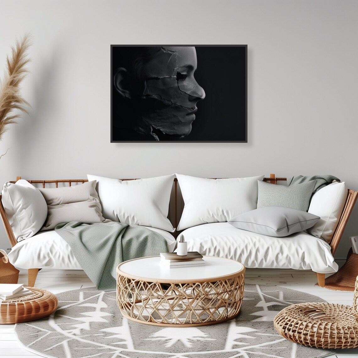 Cracked Face Profile Dark Monochrome Emotional Surreal Portrait Poster - Image 2