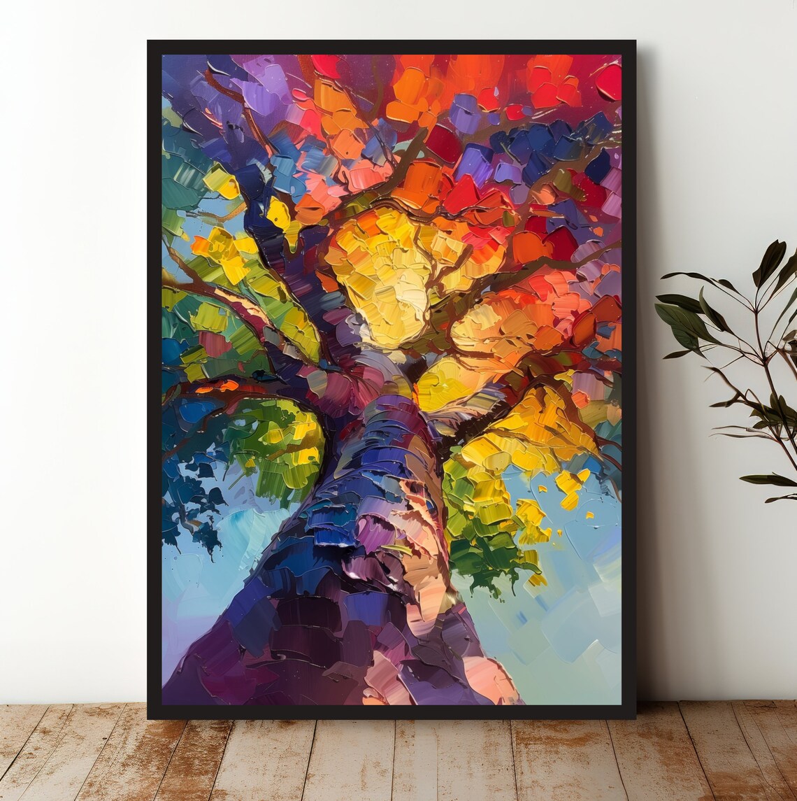 Vibrant Rainbow Tree Wall Art Abstract Nature Poster Colorful Home Decor Unique Gift For Nature Lovers