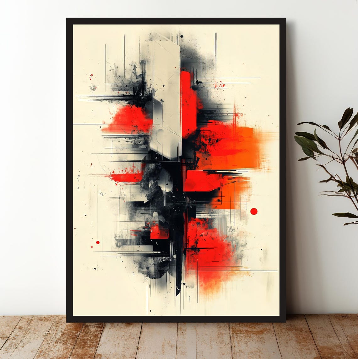 Abstract Urban Architecture Poster Bold Red Black City Skyline Art Prints Modern Geometric Wall Decor For Home Office
