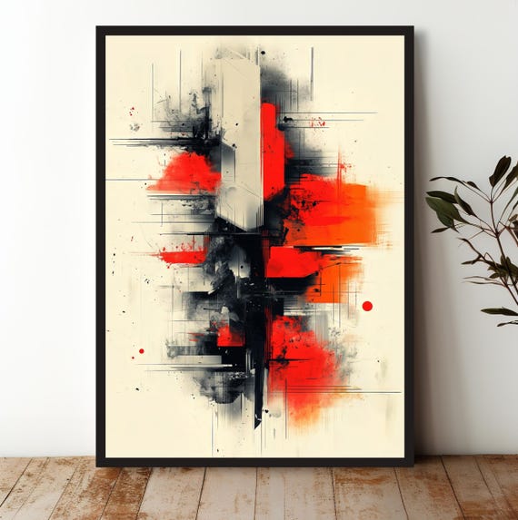Abstract Urban Architecture Poster Bold Red Black City Skyline Art Prints Modern Geometric Wall Decor For Home Office