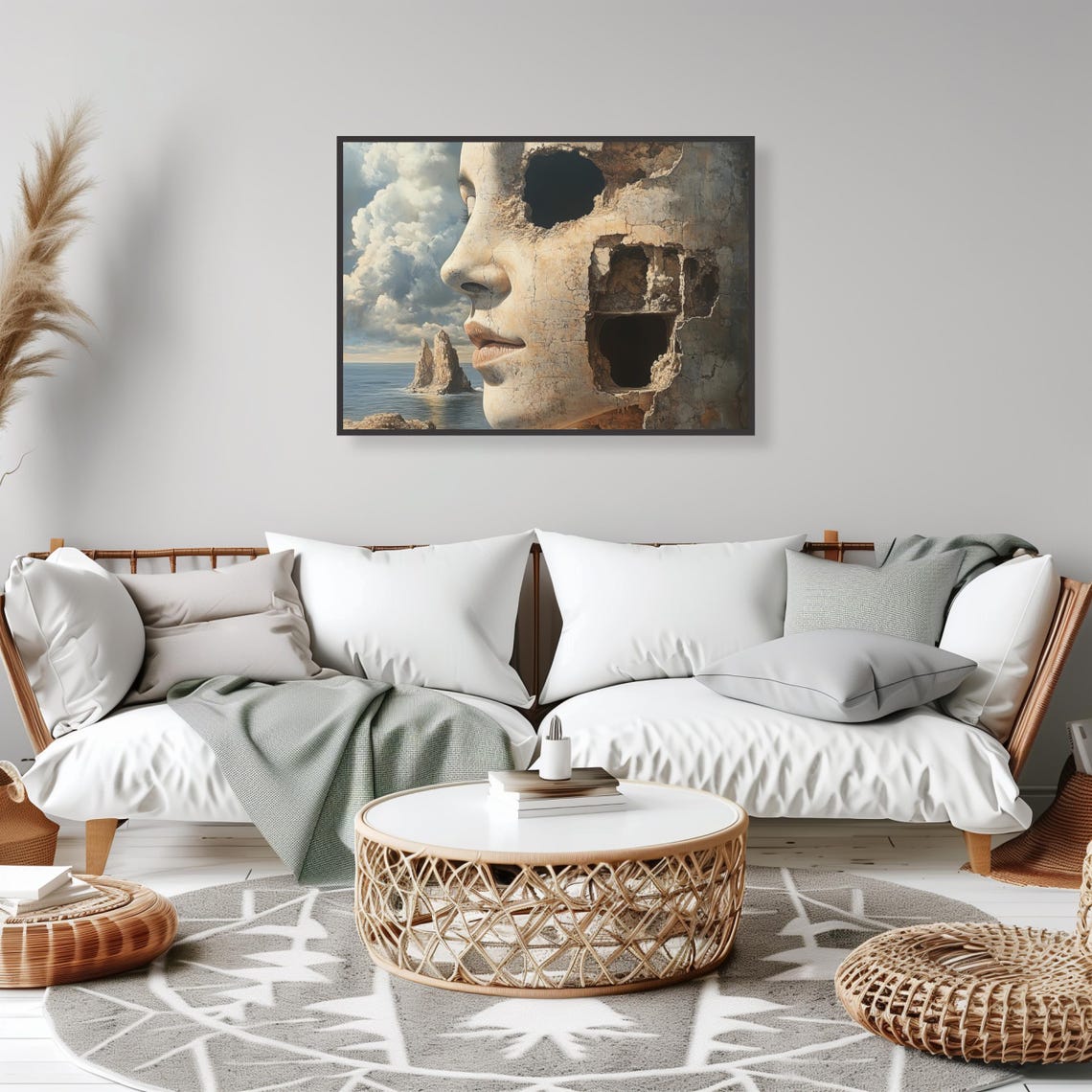 Crumbling Stone Face Surreal Coastal Cliff Portrait Art Poster - Image 2