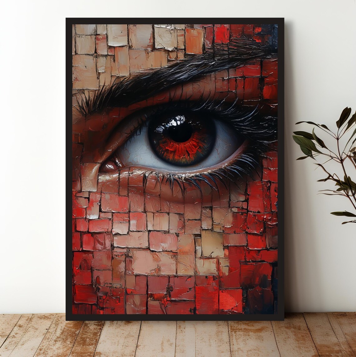 Crimson Mosaic Eye Close-Up Glamorous Beauty Art Portrait Poster