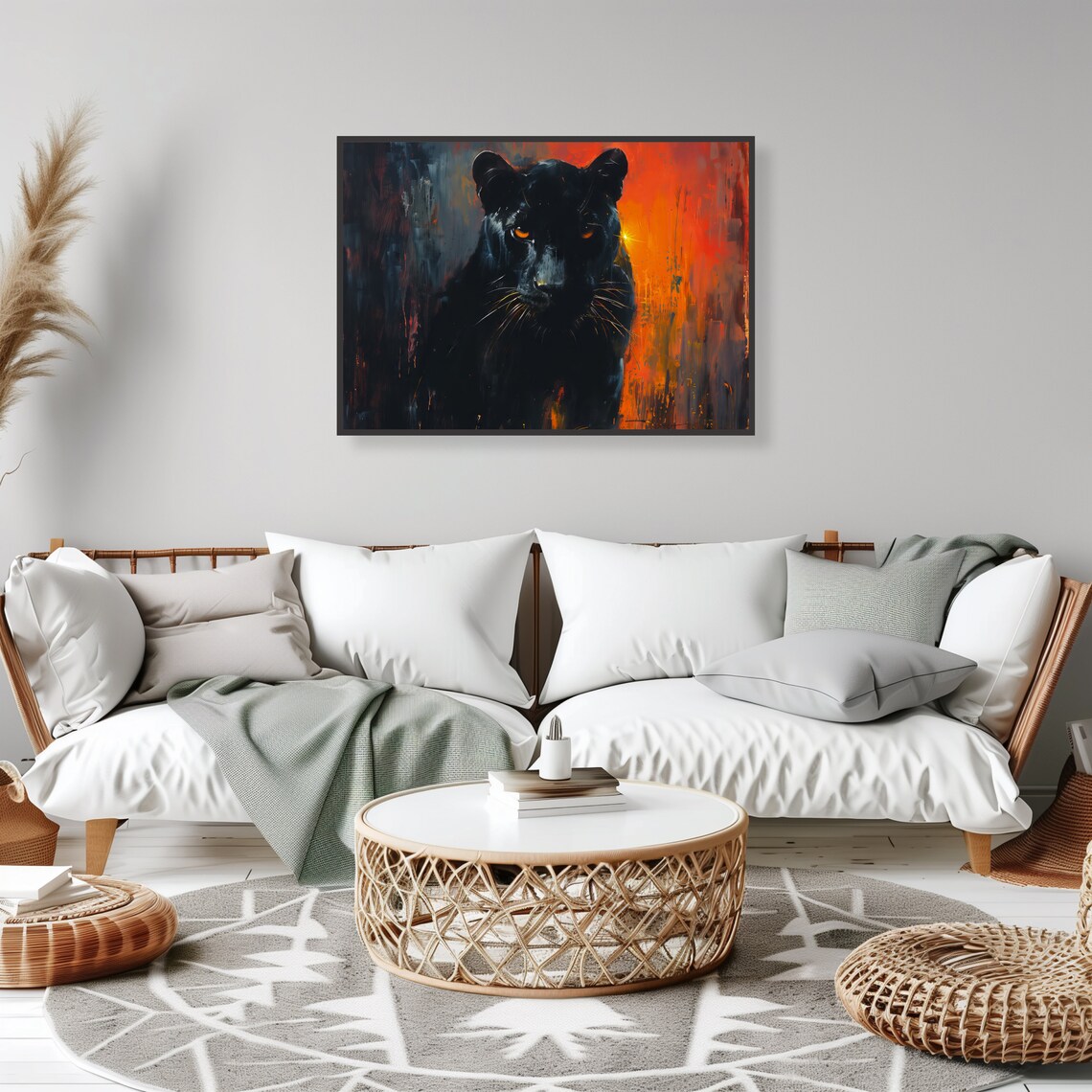 Black Panther Abstract Portrait Fiery Orange Jungle Mood Art Poster - Image 2