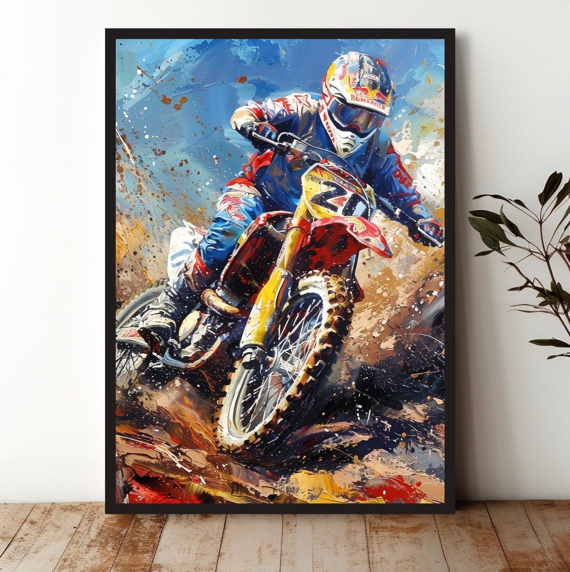 Motocross Rider Wall Art Dynamic Dirt Bike Racing Poster Vibrant Motorcycle Sports Decor For Gaming Or Teen Rooms