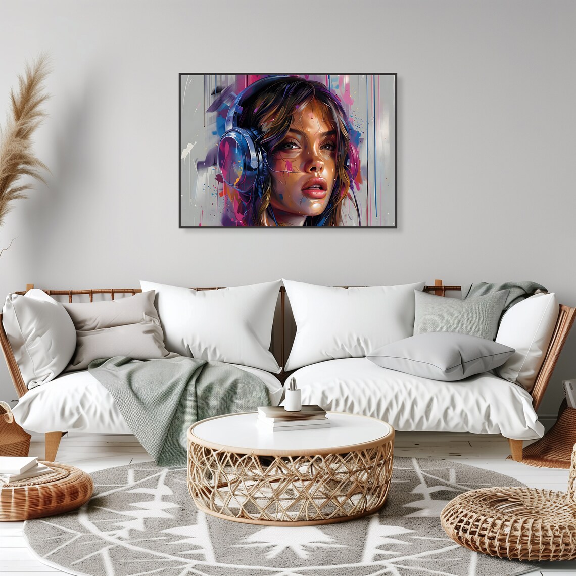 Graffiti Girl Wearing Headphones Colorful Urban Pop Art Music Lover Poster - Image 2