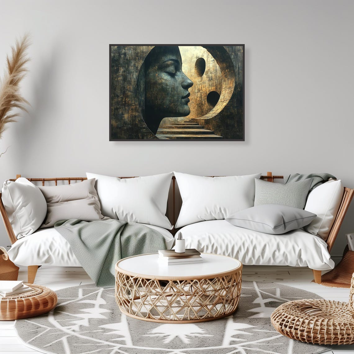 Surreal Woman Profile Art Print Abstract Modern Wall Decor With Stairs And Mystical Pathway Museum Quality - Image 2