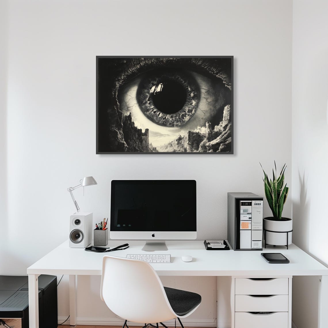 Surreal Monochrome Art Giant All Seeing Eye In Post Apocalyptic Landscape Museum Quality Print Available In Multiple Sizes - Image 4