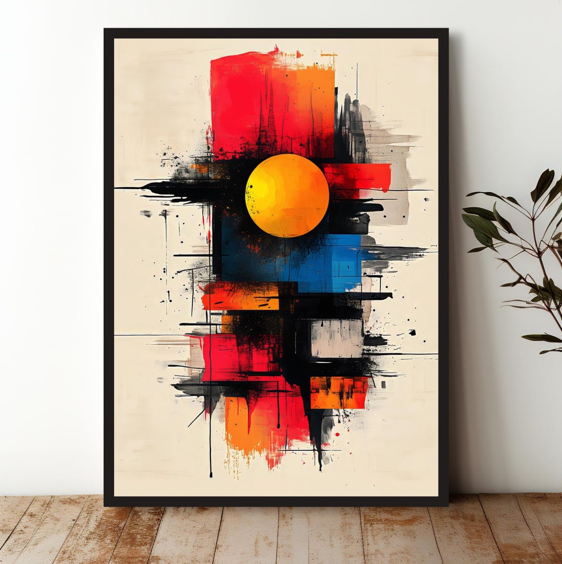 Bold Geometric Abstract Orange Sun Modern Design Scene Wall Art