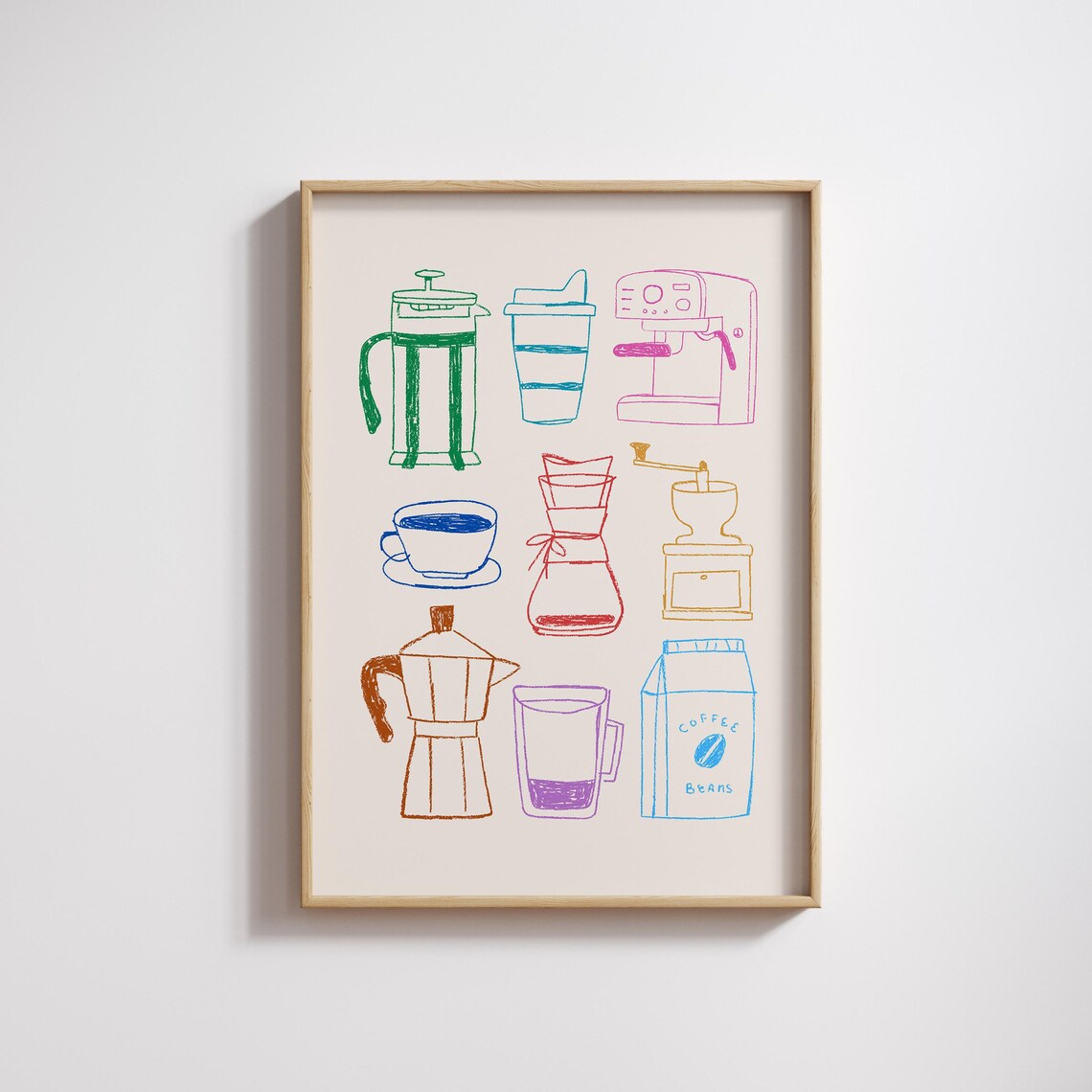 Coffee Bar Art Print, Hand-Drawn Kitchen Poster