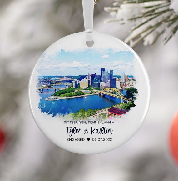 Personalized Pittsburgh Engagement Watercolor Travel Poster