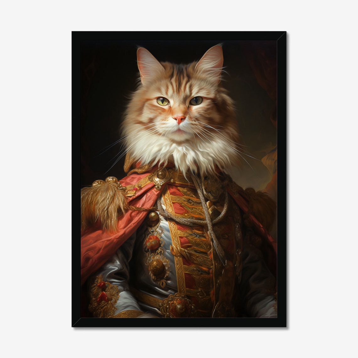 Regal Cat King Portrait in Royal Robes Oil Painting Style Poster