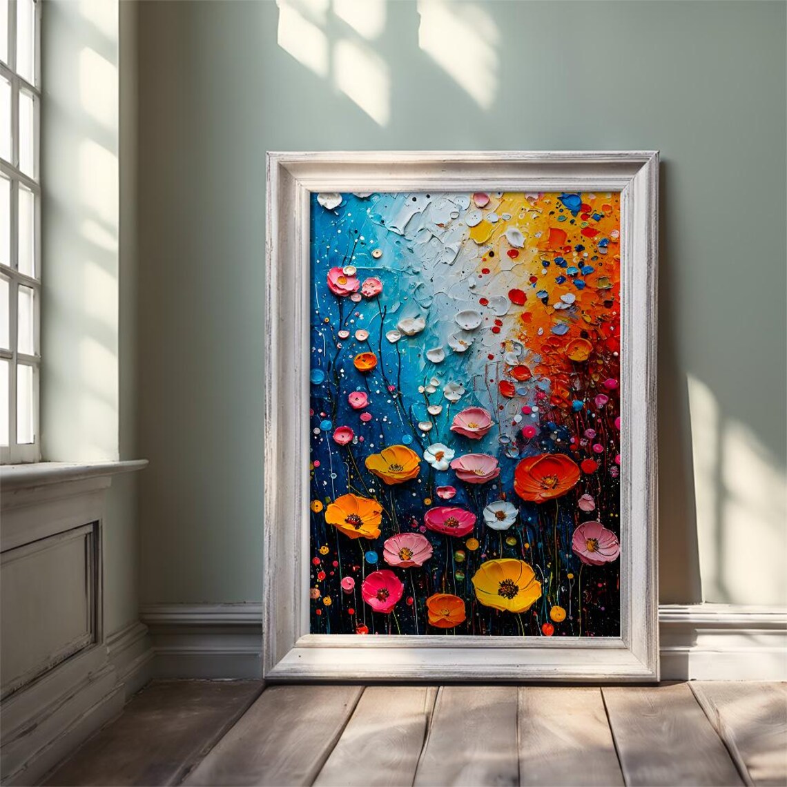 Colorful Impasto Poppy Wildflower Meadow Abstract Floral Poster - Image 3