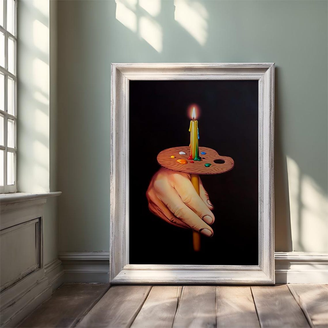 Surreal Hand Holding Painters Palette With Candle Art Poster - Image 2