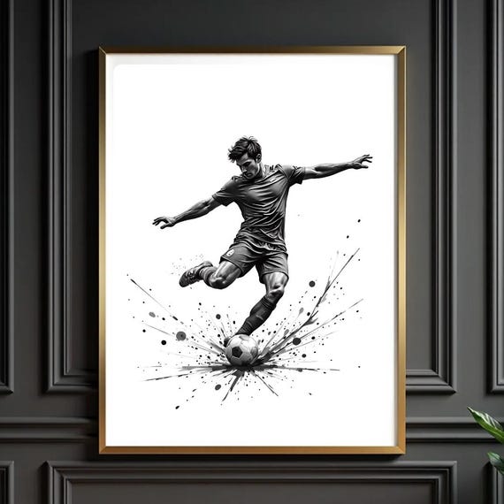 Football Player Print Black And White Modern Sports Art 3456x4608px Jpg File