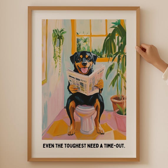 Rottweiler Lover Poster Trendy Toilet Wall Art Funky Bathroom Decor Funny Gift Colorful Print Dog