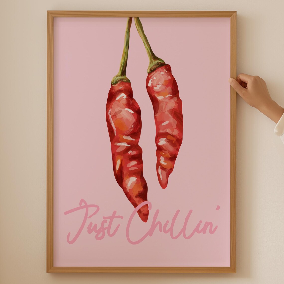 Just Chillin Chili Peppers Pink Girly Kitchen Dopamine Decor Poster