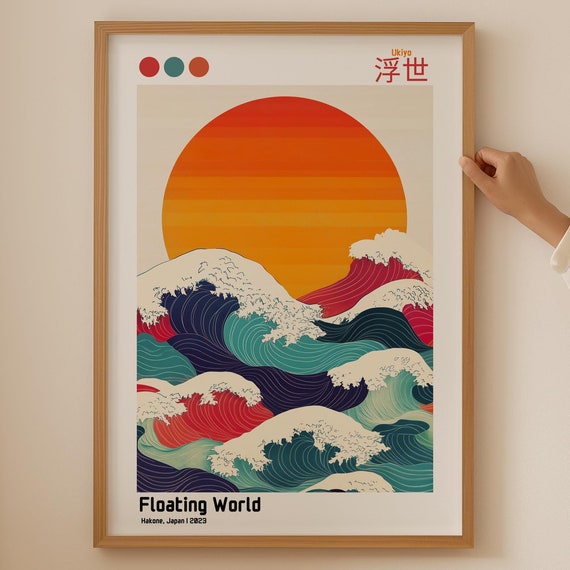 Japanese Sunset Poster Vintage Japandi Art For Bathroom Funky Wall Room Decor Wabi Sabi Print Cubicle