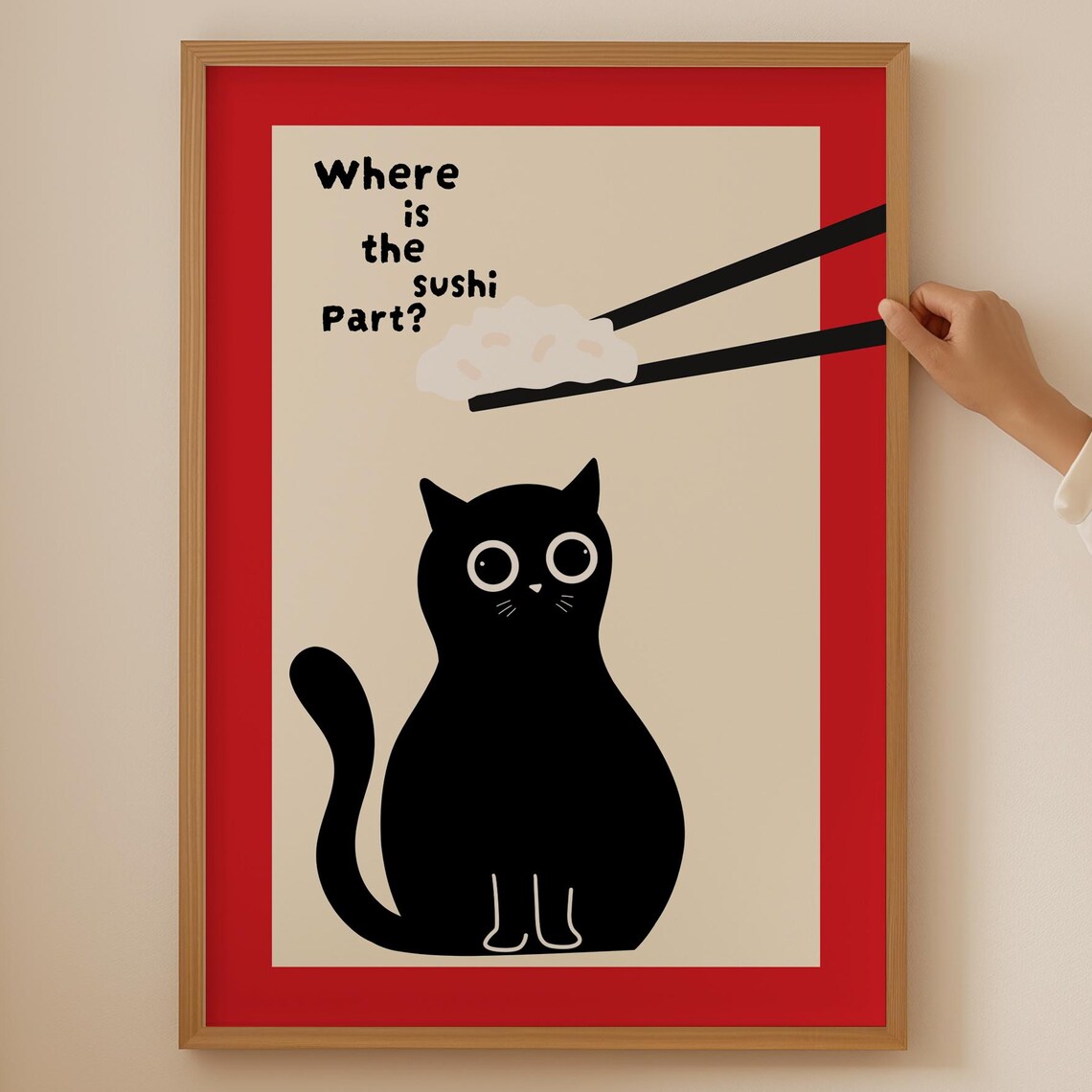 Where Is The Sushi Part Funny Black Cat Chopsticks Art Poster
