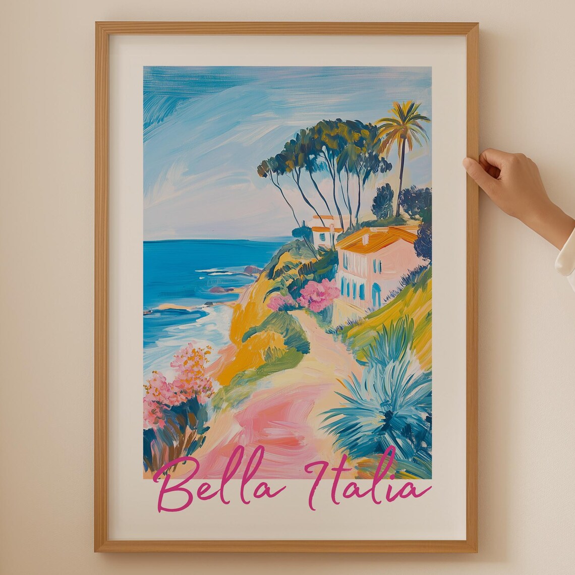 Bella Italia Coastal Villa on Ocean Cliff Colorful View Poster