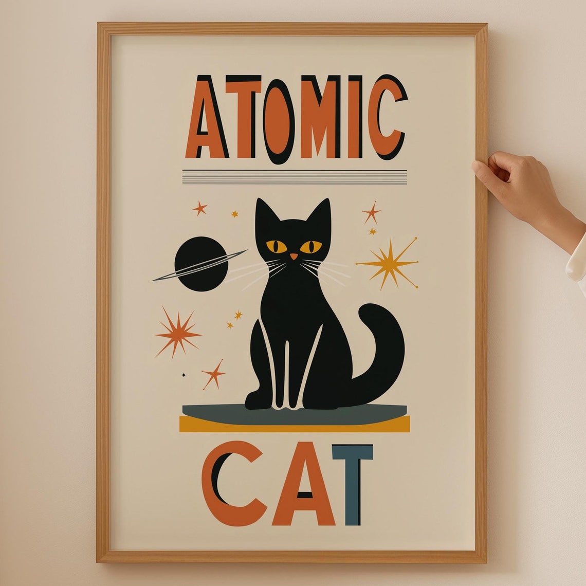 Atomic Cat Retro Mid Century Modern Space Age Black Cat Poster