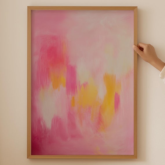 Pink Abstract Print Japandi Wall Art For Cubicle Decor Wabi Sabi Poster Room Japanese And Trendy Above Couch