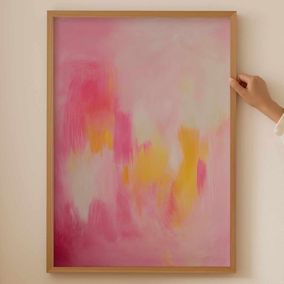 Blush Pink Abstract Brushstroke Japandi Style Painting Wall Art