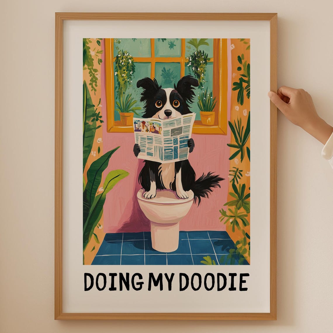 Funny Border Collie Doing My Doodie Caption Toilet Bathroom Poster