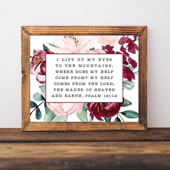 I Lift Up My Eyes Psalm 121 Blush Floral Encouraging Bible Verse Poster
