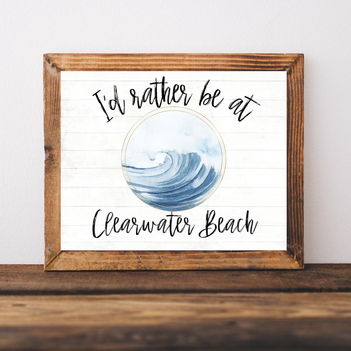 Id Rather Be at Clearwater Beach Watercolor Wave Travel Art Poster