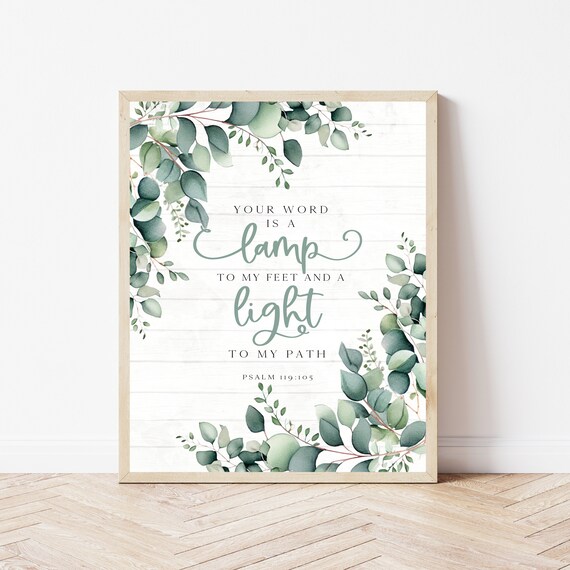 Psalm 119105 Your Word Is A Lamp Bible Verse Wall Art Farmhouse Christian Decor Scripture Print Kitchen Sign